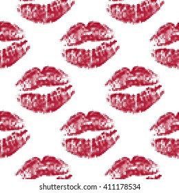 Seamless background of halftone red attractive woman lips.