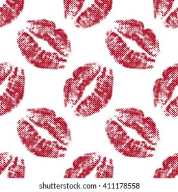 Seamless background of halftone red attractive woman lips.