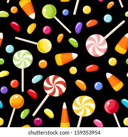 Seamless background with Halloween candies. Vector illustration.