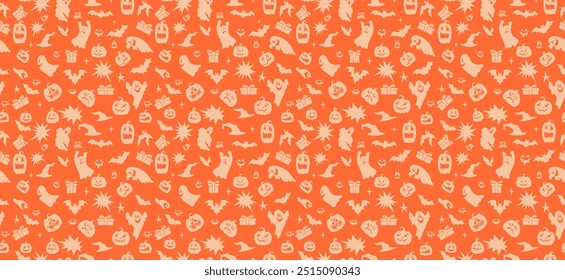 Nahtloser Hintergrund Halloween mit handgezeichneten Fledermäusen und Kürbis. Vorlage für Textilgewebe Design, Website Tapeten, Textil, Tapete, Bekleidung, Umschlagpapier. Vektor nahtloses Muster Halloween.