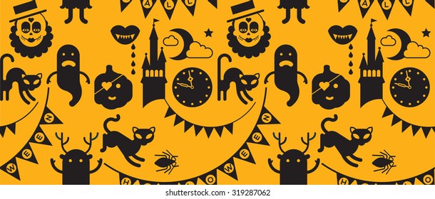 Seamless background with Halloween silhouettes