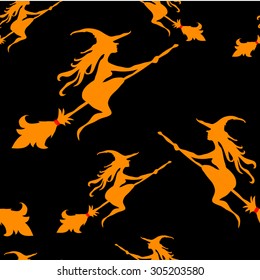 seamless background for Halloween with  witches on black