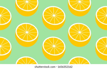 Seamless background with halves  grapefruit. Vector fruit design for pattern or template.