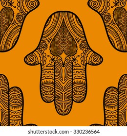 Seamless background with hamsa(hand of Fatima), vector illustration.