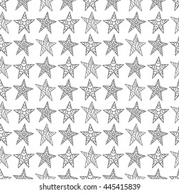 seamless background hand drawing with black fishnet stars in the style of zentangle,Doodle on a white background. vector illustration