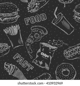 Seamless background. Hand drawing fast food. Vector illustration.