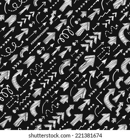Seamless background of hand drawn arrows, diagonal up and right direction. 