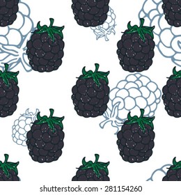 Seamless background with hand drawn blackberries. Vector illustration.