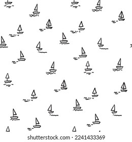 Seamless background with hand drawn boats. Children style.