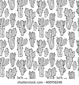 Seamless background with hand drawn cactus