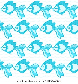 Seamless background with hand drawn cartoon fish