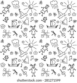 Seamless background with hand drawn children motives