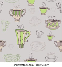 Seamless  background with hand drawn coffee cups