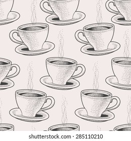 Seamless background with hand drawn coffee cups