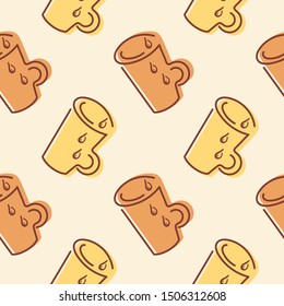 Seamless background with hand drawn colorful mugs . Suitable for tablecloth, cloth, fabric, wrapping paper, cafe, surfaces.