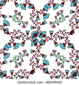 Seamless background with hand drawn colorful wildflowers