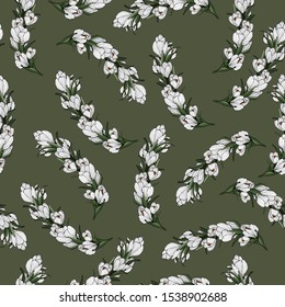 Seamless background with hand drawn crocus flower. Fabric, print, pattern. Botanical