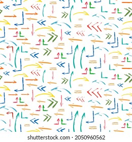 Fondo perfecto de elementos de diseño dibujados a mano. Colección con diferentes formas de flechas coloridas aisladas sobre fondo blanco. Enfermedad. ACV de pluma texturada moderna. Ilustración del vector