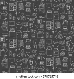 Seamless background hand drawn doodle Home appliance vector illustration Cartoon icons set Various household ?equipment Major appliances Consumer electronics Kitchenware Freehand vector sketches