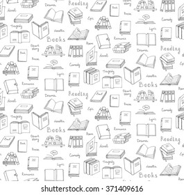 Seamless background Hand drawn doodle Books and Reading set Vector illustration Sketchy icons and elements Vector symbols of reading and learning Educational club illustration Education logo element