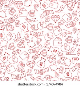 seamless background from hand drawn finance icons, vector illustration