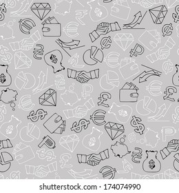 seamless background from hand drawn finance icons, vector illustration