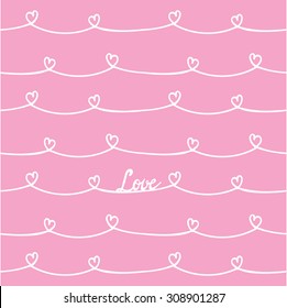 Seamless background with hand drawn heart pattern brush. 