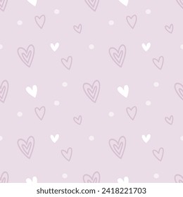 Seamless background with hand drawn hearts on pink.