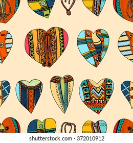 Seamless background of hand drawn hearts. Background for Valentines day. Vector, doodle design elements.
