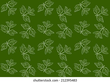 Seamless background of hand drawn leaf isolated on green background. Vector illustration EPS10.