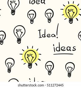 Seamless background hand drawn light bulb concept of idea