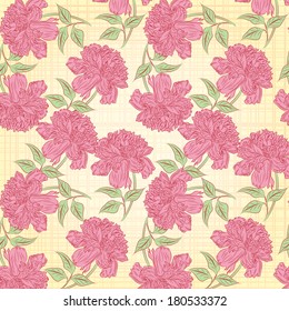 Seamless background hand drawn  peony flower.  Abstract vintage background with floral retro element. Vector illustration/EPS 8