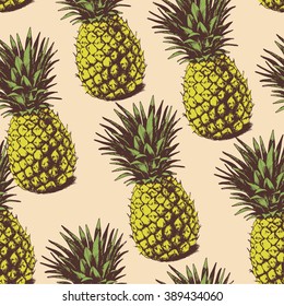 Seamless background with hand drawn pineapples