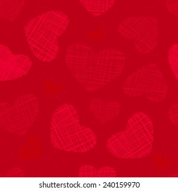 Seamless background with hand drawn red Love hearts . EPS8 vector.
