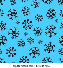 Nahtloser Hintergrund handgezeichneter Schneeflocken. Weihnachts- und Neujahrsdekoration. Vektorgrafik.