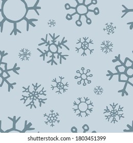 Seamless background of hand drawn snowflakes. Christmas and New Year decoration elements. Vector illustration.