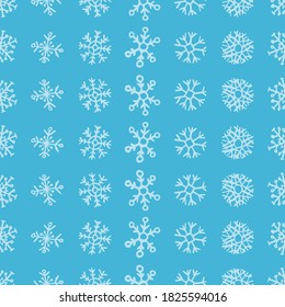 Seamless background of hand drawn snowflakes. Christmas and New Year decoration elements. Vector illustration.