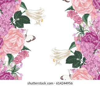 Seamless background with hand drawn spring flowers