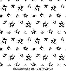 Fondo incomparable con estrellas dibujadas a mano sobre blanco. Envoltura festiva. Patrón de Navidad o Año Nuevo. 