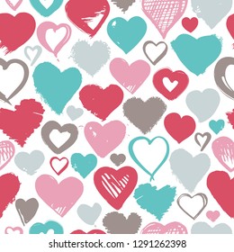 Seamless background of hand drawn stylized hearts for Valentines Day, Save the Date or wedding invitation greeting card design