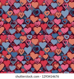 Seamless background of hand drawn stylized hearts for Valentines Day, Save the Date or wedding invitation greeting card design