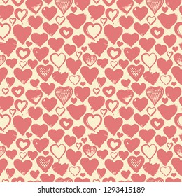 Seamless background of hand drawn stylized hearts for Valentines Day, Save the Date or wedding invitation greeting card design