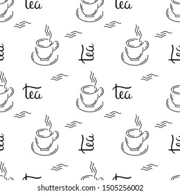 Seamless background with hand drawn tea cup.