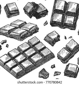 Seamless background. Hand drawn vector sketch of chocolate isolated on a white