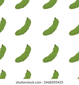 Nahtloser Hintergrund mit handgezeichnetem Gemüse. Flache grüne Gurke. Vegetarisch gesunde Lebensmitteltextur. Vegan, auf dem Bauernhof, Bio, Entgiftung
