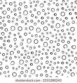 Seamless background with hand drawn water bubbles, Vector doodle of small air bubbles black outline on white background