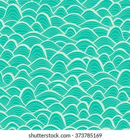 Seamless background with hand drawn waves, endless water, ocean, sea waves texture