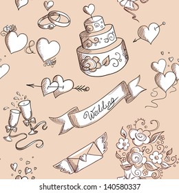 Seamless background with hand drawn wedding design elements