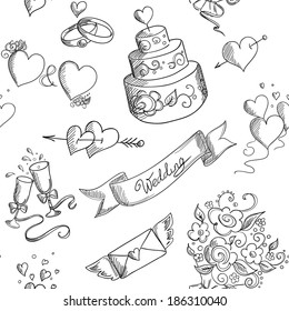 Seamless background with hand drawn wedding design elements