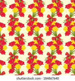 Seamless background with hand drawn yellow and red tulips flowers. For easy making seamless pattern use it for filling any contours. Vector illustration /EPS10